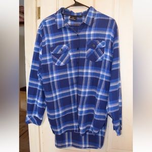 Burnside Men's Flannel Shirt Size Large Long Sleeve Button Down Blue White Plaid